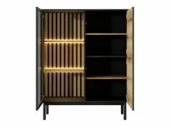 Vitrina 3 puertas con LEDs - Natural y negro - LABENIA^Vente-unique Outlet