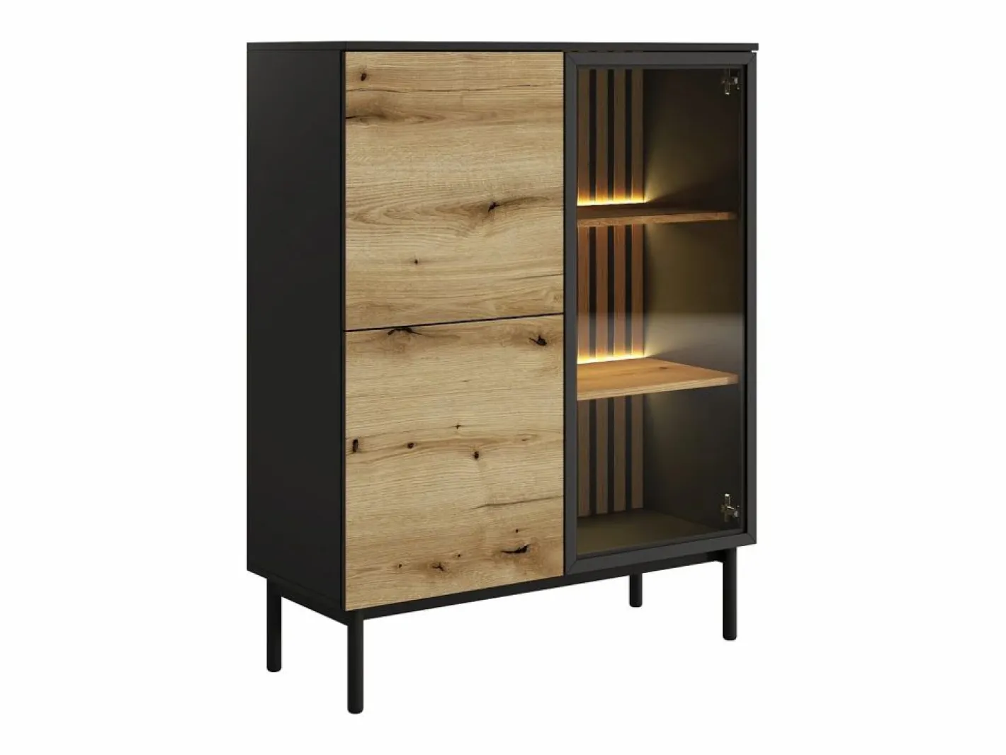 Vitrina 3 puertas con LEDs - Natural y negro - LABENIA^Vente-unique Outlet