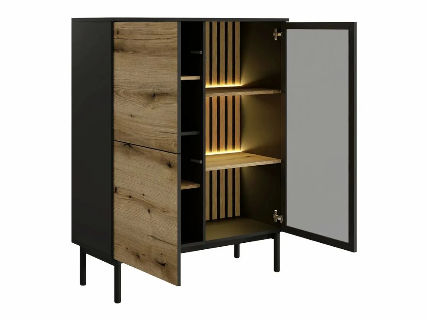 Vitrina 3 puertas con LEDs - Natural y negro - LABENIA^Vente-unique Outlet