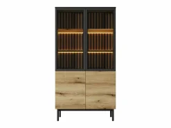 Vente-unique Vitrina 4 puertas con LEDs - Natural y negro - LABENIA Negro / Color natural claro Best