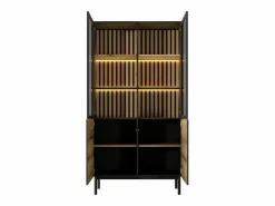 Vente-unique Vitrina 4 puertas con LEDs - Natural y negro - LABENIA Negro / Color natural claro Best