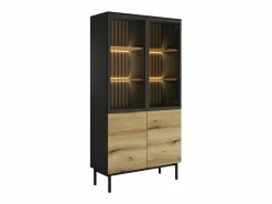 Vente-unique Vitrina 4 puertas con LEDs - Natural y negro - LABENIA Negro / Color natural claro Best