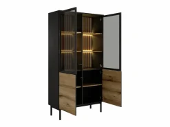 Vente-unique Vitrina 4 puertas con LEDs - Natural y negro - LABENIA Negro / Color natural claro Best