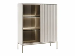 Vitrina 2 puertas con luces LED en MDF y vidrio ahumado - y negro - OVILA^Vente-unique Clearance