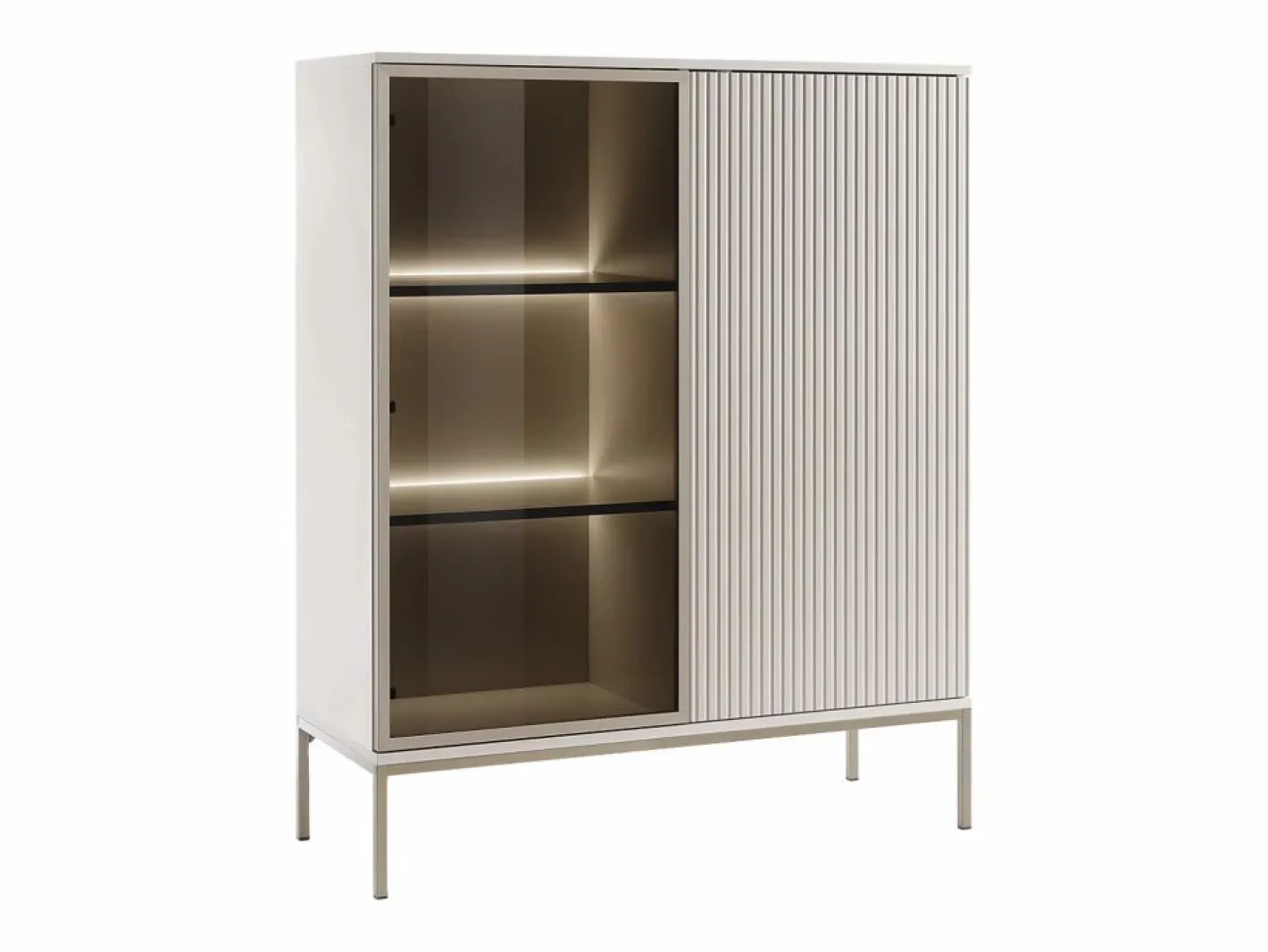 Vitrina 2 puertas con luces LED en MDF y vidrio ahumado - y negro - OVILA^Vente-unique Clearance