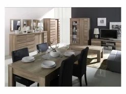 Meublorama Vitrina Para Vajilla|Vitrina 2 puertas correderas ROMI - Color roble dab canyon - 120 x 180 x 55 cm