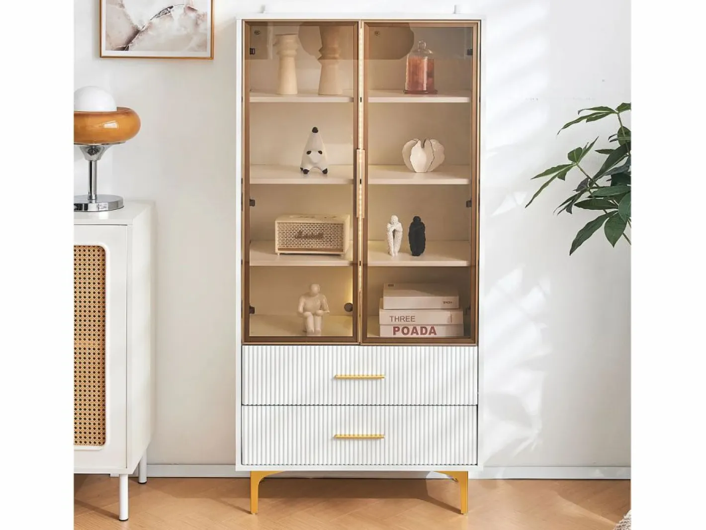 Merax Vitrina 2 puertas de cristal - LED - 70 x 35 x 150 cm - Tablero de partículas - Blanco Discount