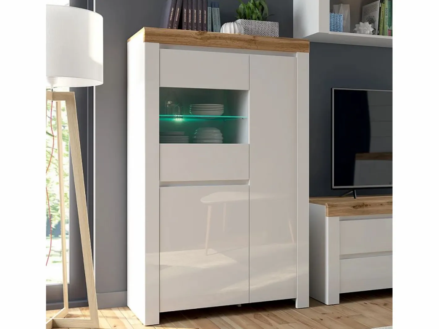 Petits-Meubles Vitrina Para Vajilla|Vitrina 3 puertas Hella Blanca y Madera