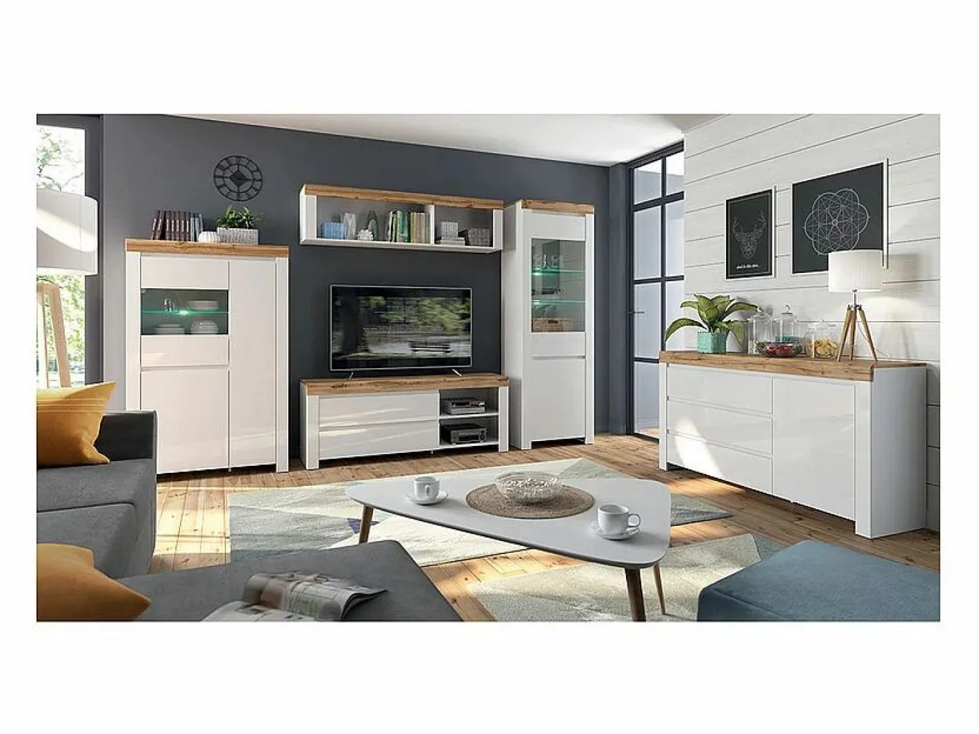Petits-Meubles Vitrina Para Vajilla|Vitrina 3 puertas Hella Blanca y Madera