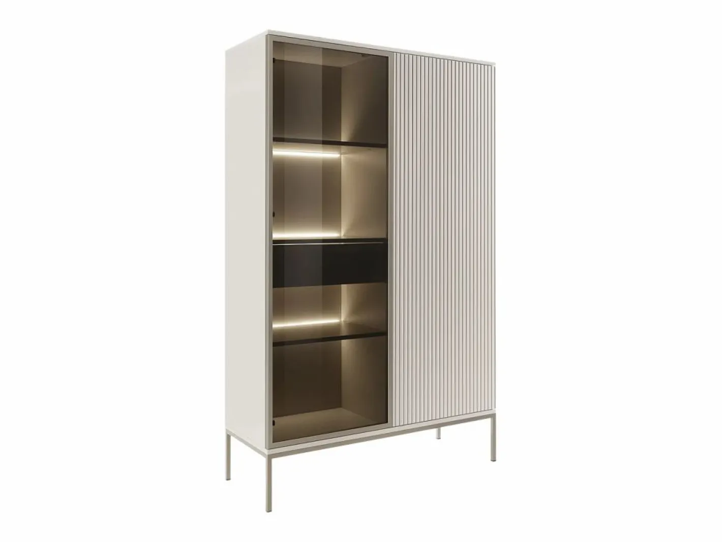 Vitrina 2 puertas y 1 cajón con LEDs de MDF y vidrio ahumado - y negro - OVILA^Vente-unique Online