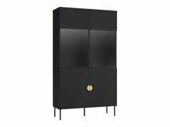 Vente-unique Vitrina 2 puertas y 4 estantes con luces LED - y dorado - NATANIEL Negro Sale