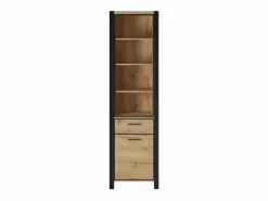 Vitrina alta colección TIVORA. Color roble y negro. LED incluidos^Meublorama Discount