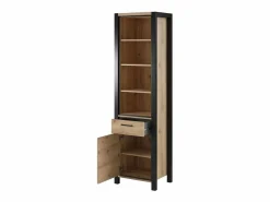 Vitrina alta colección TIVORA. Color roble y negro. LED incluidos^Meublorama Discount