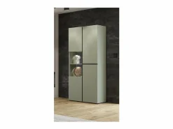 Meublorama Vitrina|Vitrina alta de 2 puertas colección HAVANA con LED integrado. Color salvia y negro.