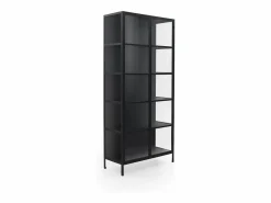 Vitrina|Vitrina alta puertas y laterales de cristal estructura metal negra