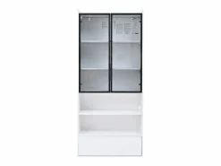 Vitrina alta 80x34x180 cm blanca con cajón, puertas de cristal e iluminación LED^Hauss Spole Discount