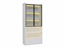 Vitrina alta 80x34x180 cm blanca con cajón, puertas de cristal e iluminación LED^Hauss Spole Discount