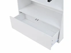 Vitrina alta 80x34x180 cm blanca con cajón, puertas de cristal e iluminación LED^Hauss Spole Discount