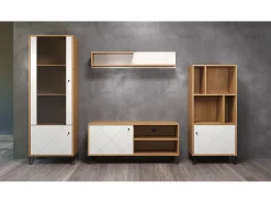 Les Tendances Vitrina|Vitrina artesanal Kidou roble y blanco mate 123 cm