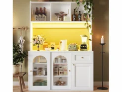 Vitrina blanca - Mueble de comedor con 5 puertas y 1 cajón - estantes regulables y luces LED Blanco Discount