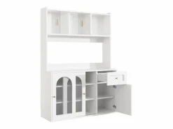 Vitrina blanca - Mueble de comedor con 5 puertas y 1 cajón - estantes regulables y luces LED Blanco Discount