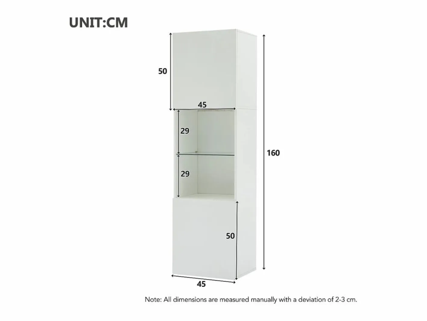 Vitrina blanca - Vitrina con 2 puertas y luces LED - almacenaje abierto - para salón y dormitorio Blanco New