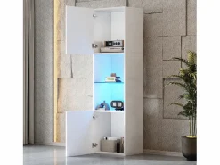 Vitrina blanca alto brillo con 2 puertas y 1 estante de cristal, LED incluido - 45x35x160cm^Hauss Spole Clearance