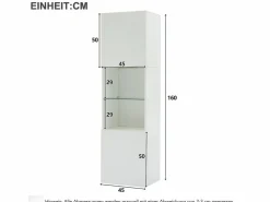 Vitrina blanca alto brillo con 2 puertas y 1 estante de cristal, LED incluido - 45x35x160cm^Hauss Spole Clearance