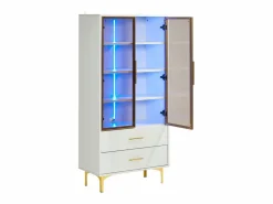 Hauss Spole Vitrina blanca con 2 puertas de cristal marrón y 2 cajones, LED incluido - 70x35x150cm Blanco