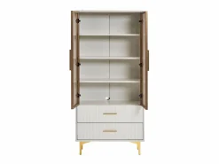 Hauss Spole Vitrina blanca con 2 puertas de cristal marrón y 2 cajones, LED incluido - 70x35x150cm Blanco