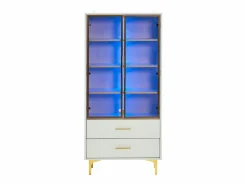 Hauss Spole Vitrina blanca con 2 puertas de cristal marrón y 2 cajones, LED incluido - 70x35x150cm Blanco