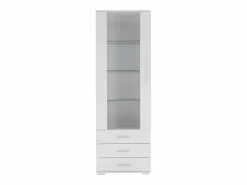 OKWISH Vitrina blanca con iluminación LED, 60x35x180 cm, 3 cajones, estilo moderno, para salón y oficina Blanco