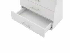 OKWISH Vitrina blanca con iluminación LED, 60x35x180 cm, 3 cajones, estilo moderno, para salón y oficina Blanco