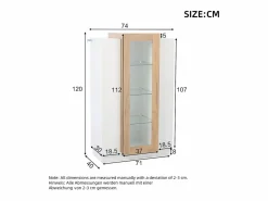 Hauss Spole Vitrina|Vitrina blanca 74x40x120cm con 3 puertas, 1 de ellas acrílica, estantes de cristal, LED incluido