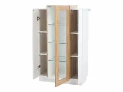 Hauss Spole Vitrina|Vitrina blanca 74x40x120cm con 3 puertas, 1 de ellas acrílica, estantes de cristal, LED incluido