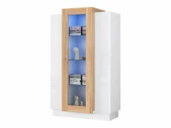 Merax Vitrina|Vitrina brillante - 74 x 40 x 120 cm - con 3 puertas + LEDs + estantes de almacenamiento - Aglomerado + cristal templado -