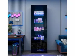 ModernLuxe Vitrina brillante - con LED - 3 cajones y estantes - 60x35x180 cm - MDF - Negro Sale