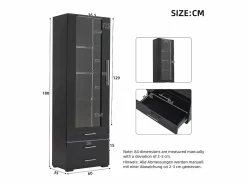 ModernLuxe Vitrina brillante - con LED - 3 cajones y estantes - 60x35x180 cm - MDF - Negro Sale
