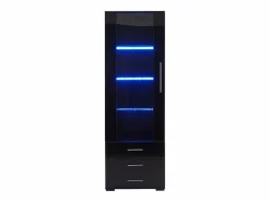 ModernLuxe Vitrina brillante - con LED - 3 cajones y estantes - 60x35x180 cm - MDF - Negro Sale