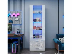 ModernLuxe Vitrina|Vitrina brillante - con LED - 3 cajones y estantes - 60x35x180 cm - MDF -