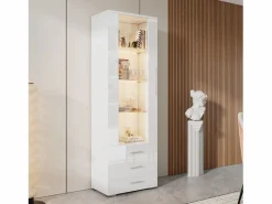ModernLuxe Vitrina|Vitrina brillante - con LED - 3 cajones y estantes - 60x35x180 cm - MDF -