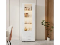 ModernLuxe Vitrina|Vitrina brillante - con LED - 3 cajones y estantes - 60x35x180 cm - MDF -
