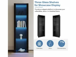 Merax Vitrina|Vitrina brillante con LED - 55 x 38 x 166 cm - 3 estantes de cristal - armarios altos de almacenaje - aglomerado -