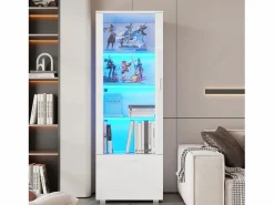 Merax Vitrina|Vitrina brillante con puertas de acrílico - 50 x 40 x 160 cm - con LED + 3 estantes - Acrílico + aglomerado -