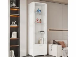 Merax Vitrina|Vitrina brillante con puertas de acrílico - 50 x 40 x 160 cm - con LED + 3 estantes - Acrílico + aglomerado -