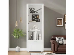Merax Vitrina|Vitrina brillante con puertas de acrílico - 50 x 40 x 160 cm - con LED + 3 estantes - Acrílico + aglomerado -