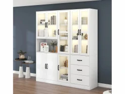 Merax Vitrina|Vitrina combinada moderna con 8 puertas y 3 cajones - LED - Madera MDF - Lacado - 180 x 40 x 200 cm