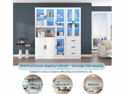 Merax Vitrina|Vitrina combinada moderna con 8 puertas y 3 cajones - LED - Madera MDF - Lacado - 180 x 40 x 200 cm