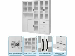 Merax Vitrina|Vitrina combinada moderna con 8 puertas y 3 cajones - LED - Madera MDF - Lacado - 180 x 40 x 200 cm