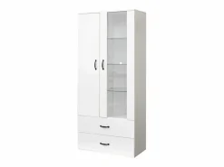 Vitrina con 16 luces LED de colores, 2 cajones y 2 puertas, blanca.^Hauss Spole New